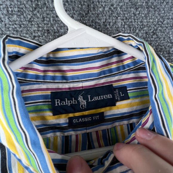 Ralph Lauren Men’s Button Up Shirt Multicolor Classic Fit Large Striped Cotton - Picture 7 of 11